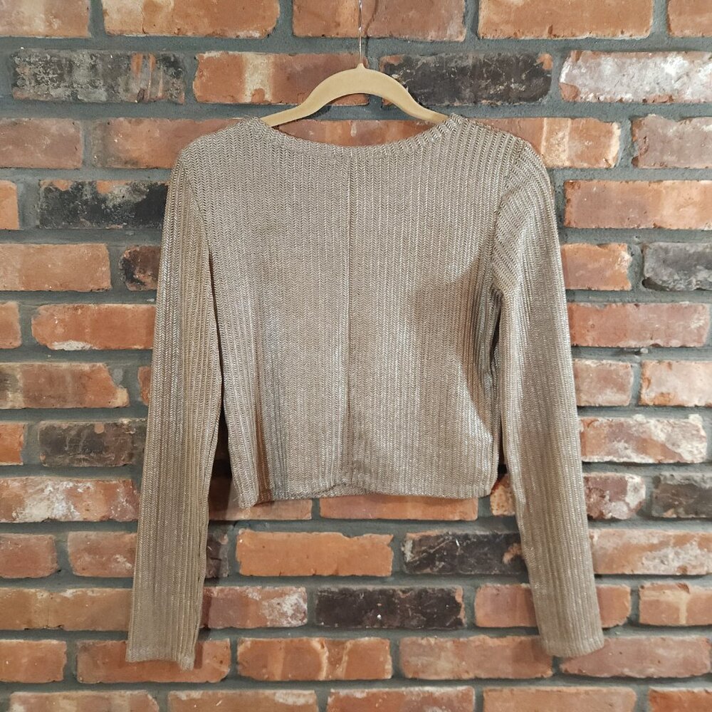 Zara Taupe Open Knit Lightweight Metallic Herringbone Sweater Neutral Women's S - Picture 5 of 7